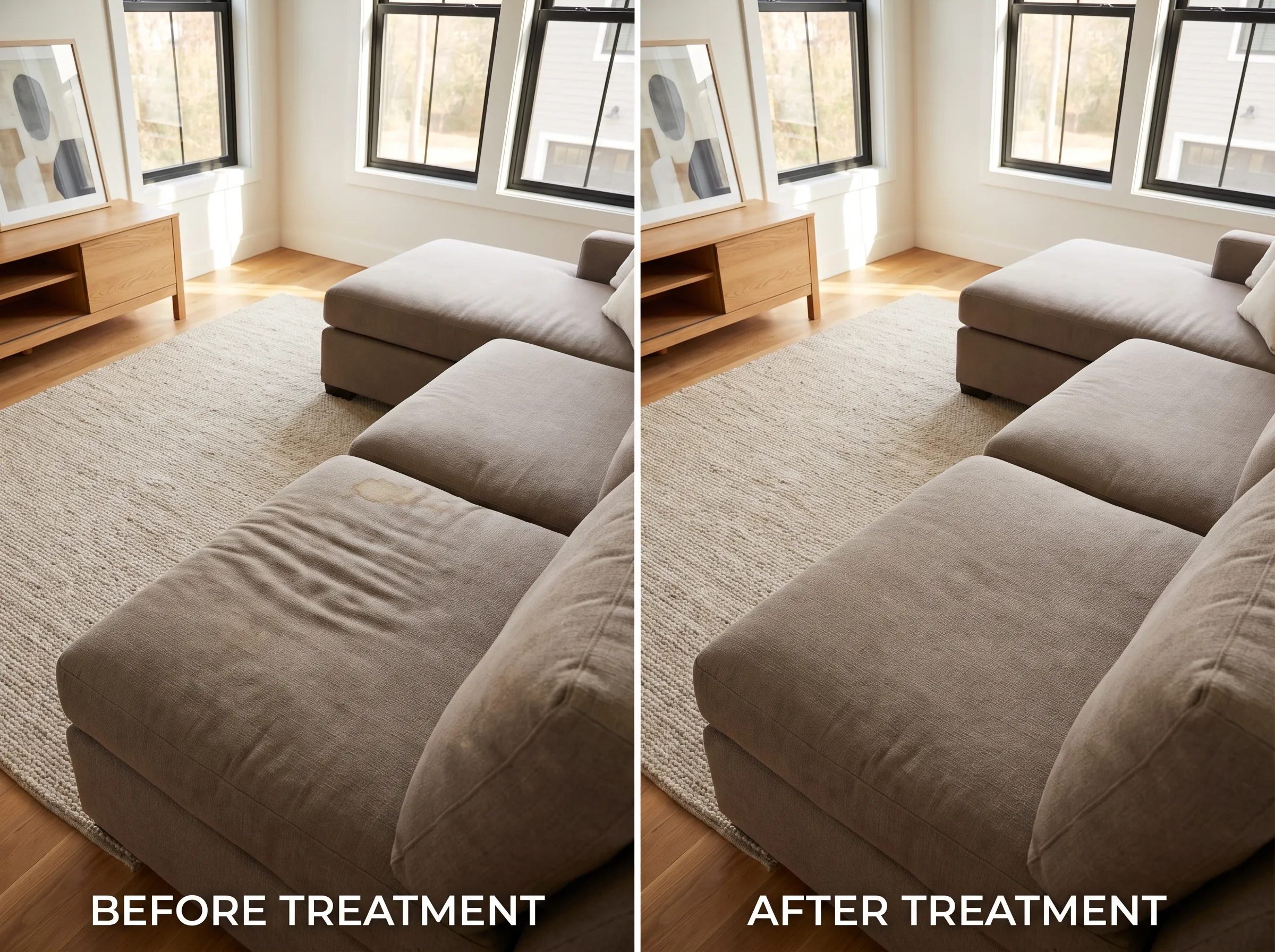 Real upholstery cleaning result, before and after